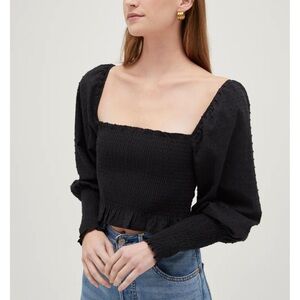 New NWT Hill House Home Grace Nap Top Medium Smocked Black Swiss Dot Shirt